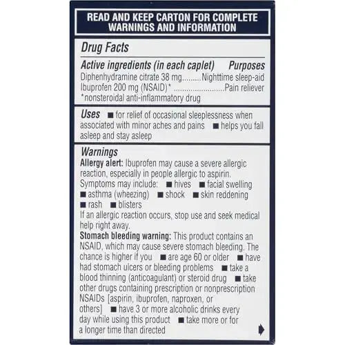 Advil PM Pain Reliever and Nighttime Sleep Aid, Pain Medicine with Ibuprofen for Pain Relief and Diphenhydramine Citrate for a Sleep Aid - 40 Coated Caplets AdvilAu supplements