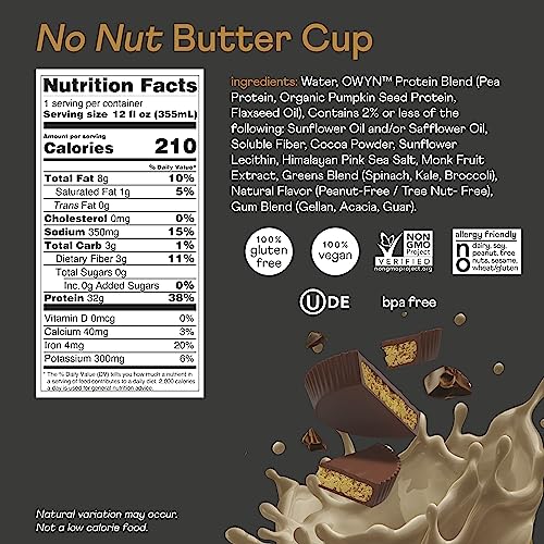 Pro Elite Vegan Plant-Based High Protein Keto Shake, No Nut Butter Cup, Zero Sugar OWYN Only What You NeedUS supplements