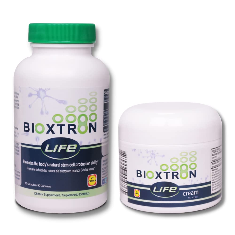 Bioxtron Life AFA Stem Cell Supplement - Joint Support & Muscle Pain - Immune System Support - Support Energy Levels - Stem Cell Production - Blue Green Algae Spirulina - 90 Caps + Cream 2 oz BioxtronAu supplements