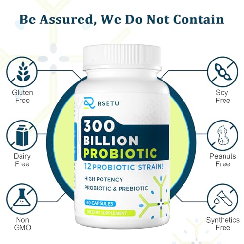 Probiotics for Women Men: 300 Billion CFU Probiotic High Potency + 12 Strains Organic RSETUAu supplements