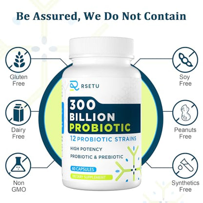 Probiotics for Women Men: 300 Billion CFU Probiotic High Potency + 12 Strains Organic RSETUUS supplements