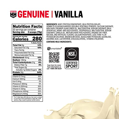 Muscle Milk Genuine Protein Powder, Vanilla Creme, 32g Protein, 5 Pound, 32 Servings Muscle MilkUS supplements