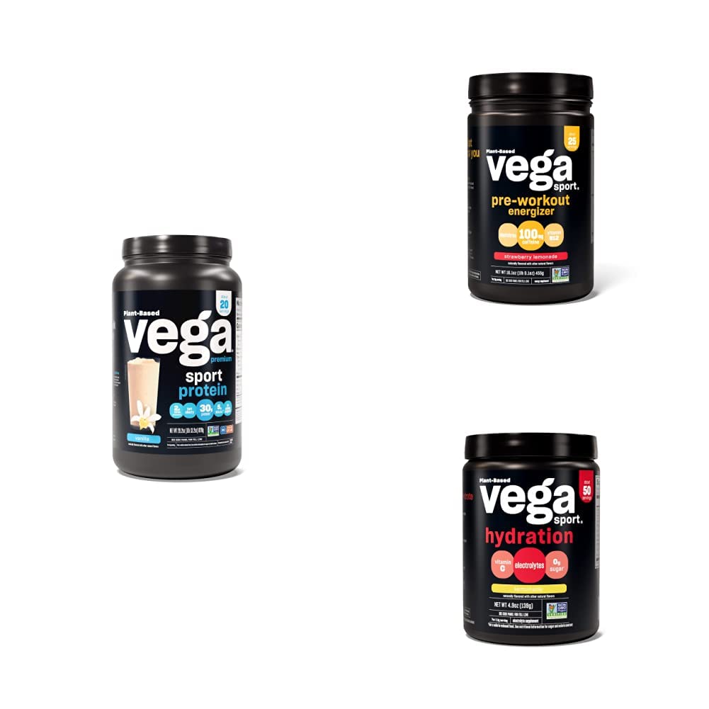 Vega Sport Routine Bundle - Premium Vanilla Protein Powder (20 Servings) Strawberry VegaUS supplements