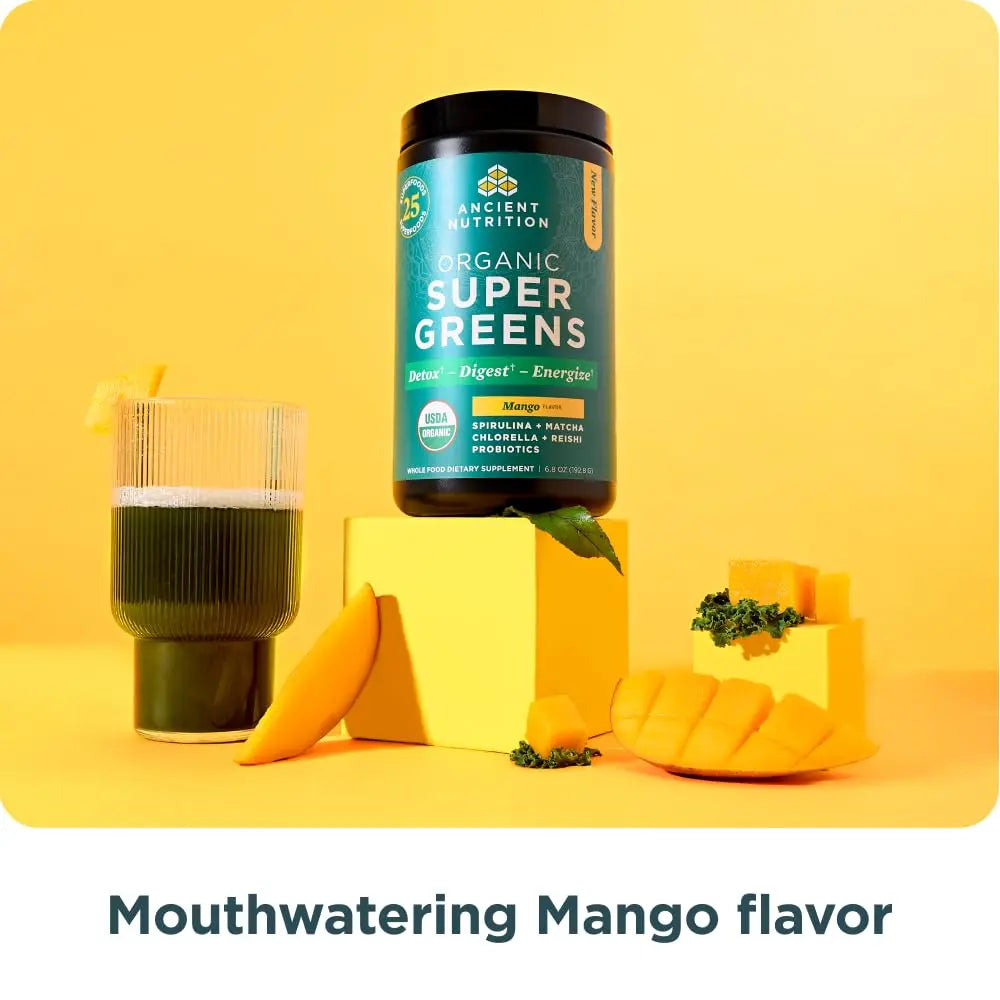 Ancient Nutrition Organic Supergreens Powder, Mango, 25 Servings + Multi Collagen Protein Powder, Vanilla, 60 Servings Ancient Nutritionnz supplements