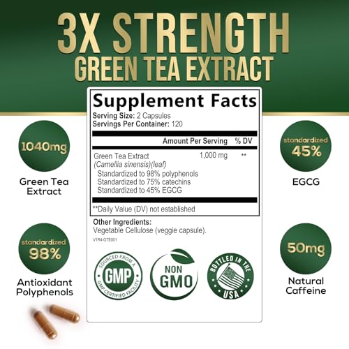 Nature's Green Tea Extract Pills 98% Standardized EGCG 1000mg - 3X Strength for Natural Nature's NutritionUS supplements