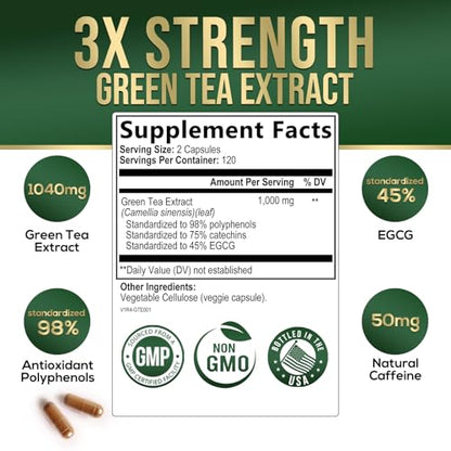 Nature's Green Tea Extract Pills 98% Standardized EGCG 1000mg - 3X Strength for Natural Nature's NutritionUS supplements