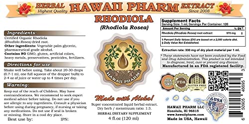 HawaiiPharm Rhodiola Liquid Extract, Organic Rhodiola (Rhodiola Rosea) Tincture 4 oz HawaiiPharmAu supplements