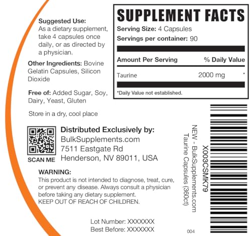 BULKSUPPLEMENTS.COM Taurine Capsules - Taurine Supplement, Taurine 2000mg BULKSUPPLEMENTS.COMUS supplements