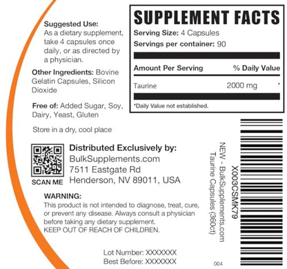 BULKSUPPLEMENTS.COM Taurine Capsules - Taurine Supplement, Taurine 2000mg BULKSUPPLEMENTS.COMUS supplements