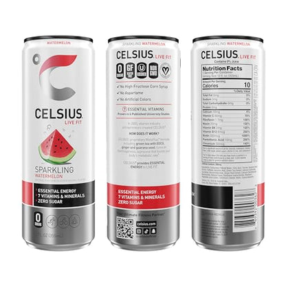 CELSIUS Sparkling Watermelon, Functional Essential Energy Drink 12 Fl Oz (Pack of 12) CELSIUSUS supplements