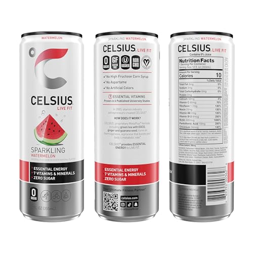 CELSIUS Sparkling Watermelon, Functional Essential Energy Drink 12 Fl Oz (Pack of 12) CELSIUSUS supplements