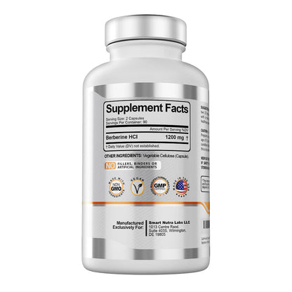 Smart Nutra Labs Premium Berberine HCL 1200mg- 180 Vegan Capsules, 100% Pure Smart Nutra LabsUS supplements