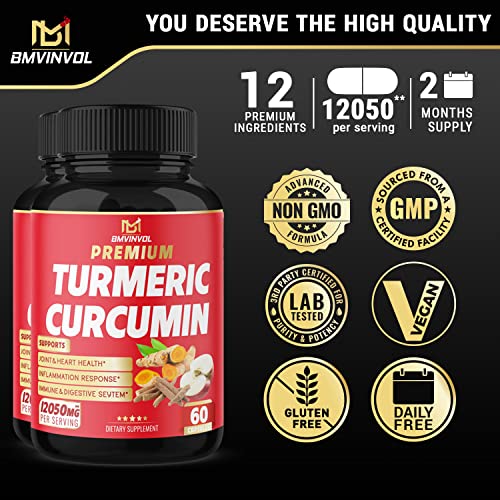 (2 Packs) Premium Turmeric Curcumin Supplement 12050mg with Ginger, Apple Cider Vinegar BMVINVOLUS supplements