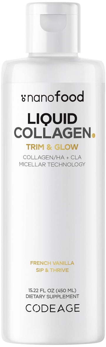 Codeage Liquid Collagen Supplement Vanilla Flavor, Beauty Trim & Glow Liposomal Collagen Peptides, CLA Conjugated Linoleic Acid, Hyaluronic Acid, Vitamin E, Hydrolyzed, Non-GMO, 15.22 fl oz CodeageAu supplements