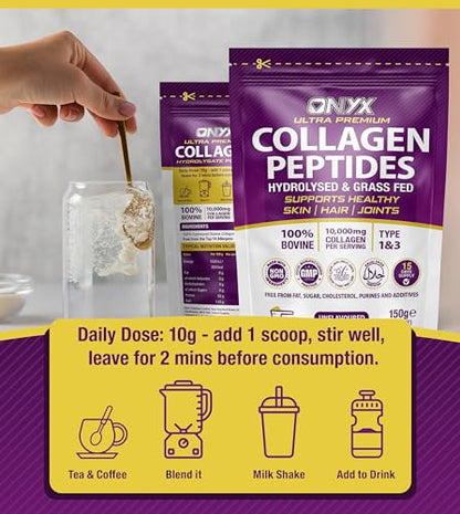 Premium Collagen Powder (Type I, III) Hydrolysed Bovine Collagen Peptides Powder - Halal Certified ONYX INGREDIENTS 101US supplements