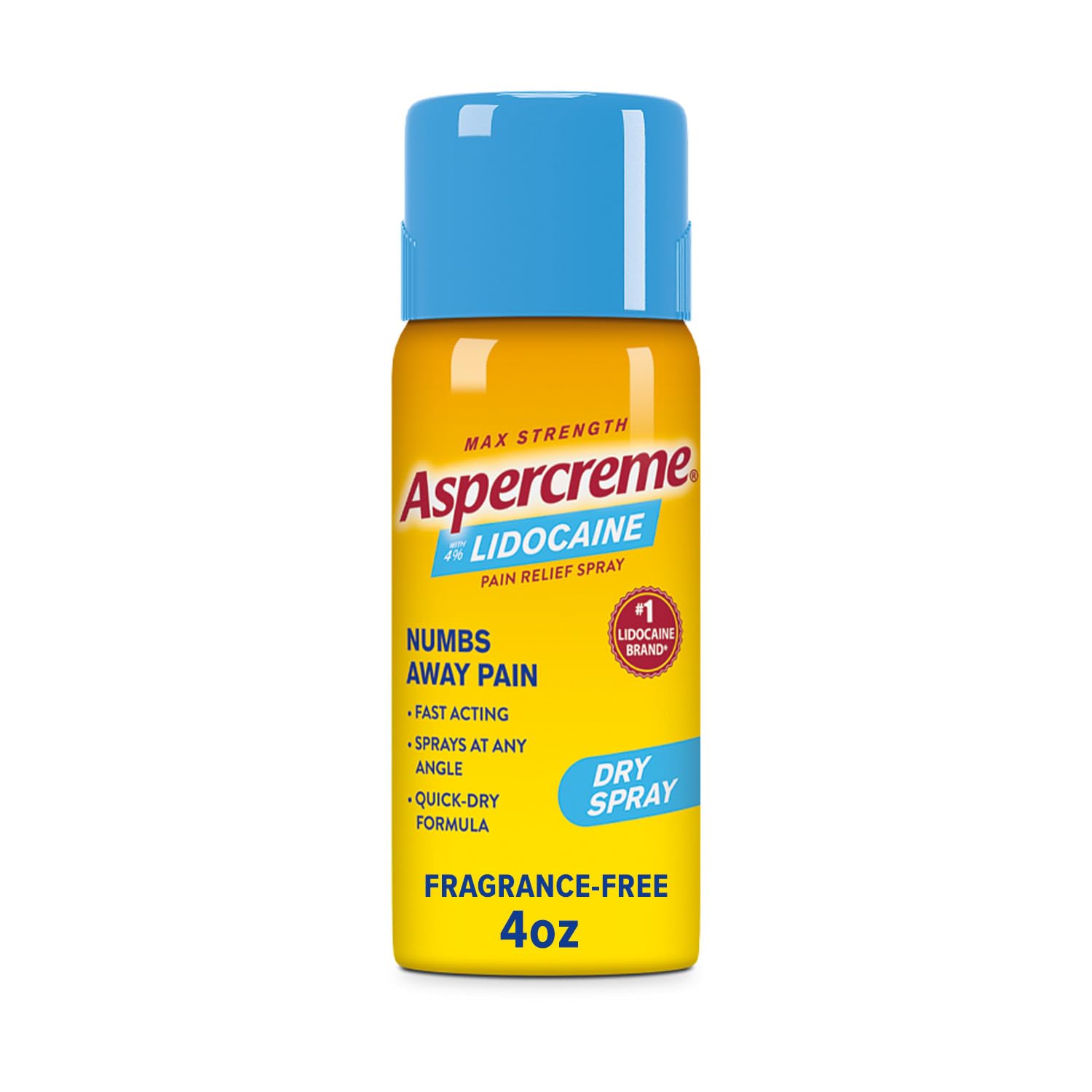 Aspercreme Lidocaine Dry Spray Soothes Aggravated Nerves, Numbing Topical Pain Relief Spray with Max-Strength 4% Lidocaine Sprays at Any Angle, 4 Oz. AspercremeAu supplements
