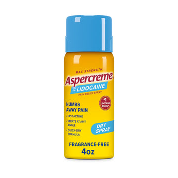Aspercreme Lidocaine Dry Spray Soothes Aggravated Nerves, Numbing Topical Pain Relief Spray with Max-Strength 4% Lidocaine Sprays at Any Angle, 4 Oz. AspercremeAu supplements