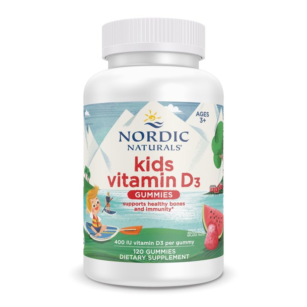 Nordic Naturals Vitamin D3 Gummies Kids, Wild Watermelon Splash - 120 Gummies - 400 IU Vitamin D3 - Bone Health, Healthy Immunity - Non-GMO, Vegetarian - 120 Servings Nordic NaturalsAu supplements