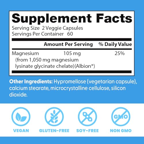 Doctor's Best High Absorption Magnesium Glycinate Lysinate Supplement for Sleep Support - Chelated Magnesium Capsules for Women & Men, 105 mg per Serving, Calm Support, Vegan - 120 Veg Caps Doctor's BESTAu supplements