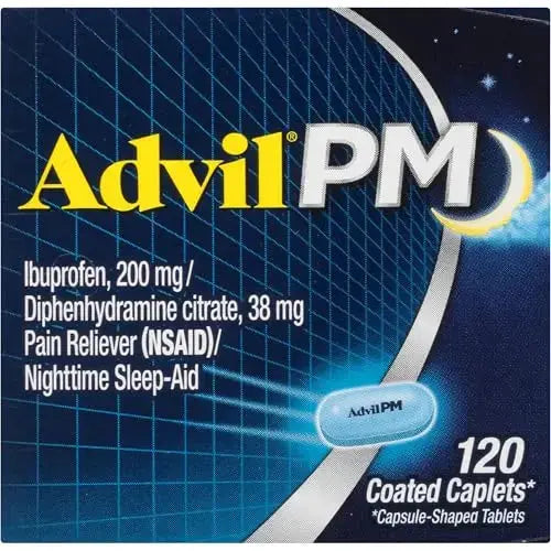 Advil PM Pain Reliever and Nighttime Sleep Aid, Ibuprofen for Pain Relief and Diphenhydramine Citrate for a Sleep Aid - 120 Coated Caplets and Pain Reliever and Fever Reducer, 10 Count Tablets AdvilAu supplements