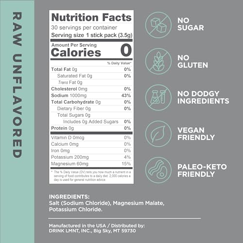 LMNT Zero-Sugar Electrolytes - Raw Unflavored Salt - Hydration Powder Packets Drink LMNTAu supplements