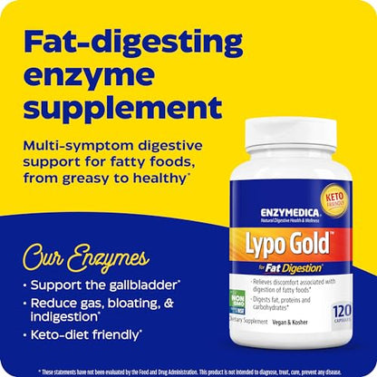 Enzymedica Lypo Gold, Digestive Enzymes for Fat Digestion, Offers Fast Acting Gas EnzymedicaUS supplements