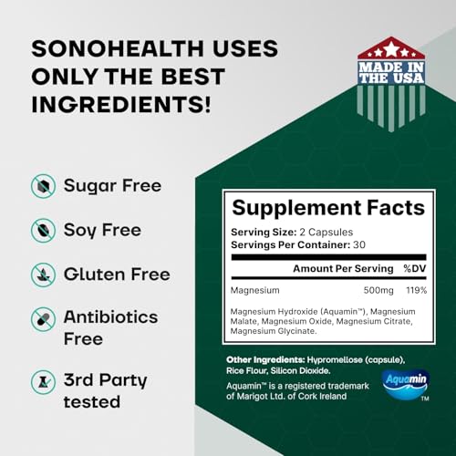 Spectrum 5 Magnesium Complex for Women & Men | Patented Aqua-Ionic® 5X Absorption Technology | 500mg Glycinate, Citrate, Malate + 72 Trace Minerals | Deep Sleep, Leg Cramp Relief & Calm | Non-Laxative SonoHealthAu supplements