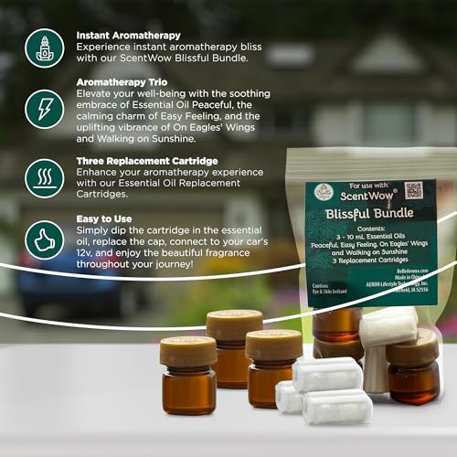 ScentWow® Aromatherapy Car Diffuser Refill Essential Oil Bundle with Three Refill Pads and 10ml Bottles Belle AromaAu supplements