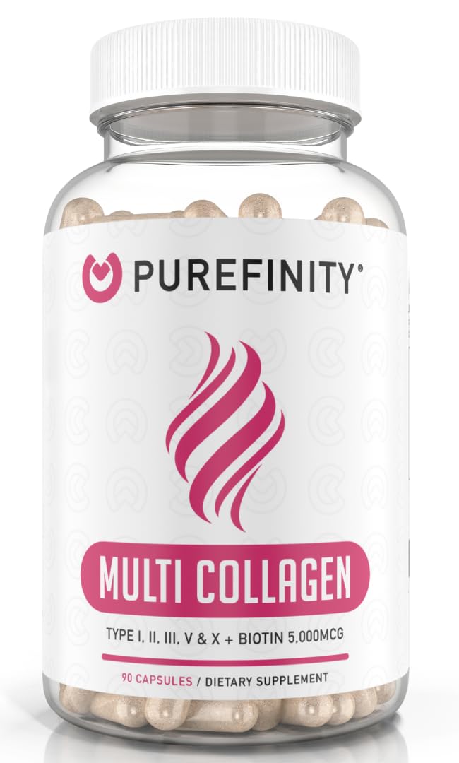 PUREFINITY Collagen Peptides for Women – Type I, II, III, V & X with Biotin & Hyaluronic Acid, Supports Healthy Skin, Bones, Hair & Nails – Non-GMO, Grass-Fed (90 Capsules, 1 Month Supply) PUREFINITYAu supplements