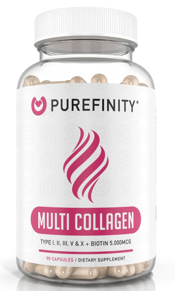 PUREFINITY Collagen Peptides for Women – Type I, II, III, V & X with Biotin & Hyaluronic Acid, Supports Healthy Skin, Bones, Hair & Nails – Non-GMO, Grass-Fed (90 Capsules, 1 Month Supply) PUREFINITYAu supplements