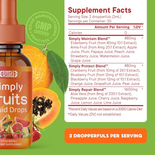 Simply Nature's Pledge - Fruit and Vegetable Supplements - Liquid Drops - Made with Whole Food Superfoods, Packed Vitamins & Minerals - Soy Free - Made in The USA Simply Nature's PledgeAu supplements