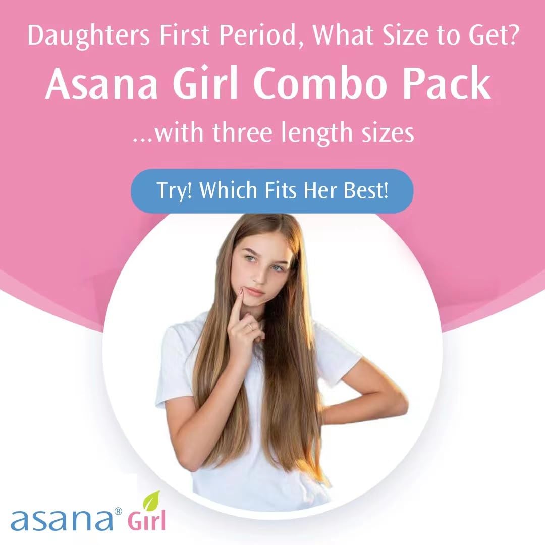 Asana Natural Teen Period Pads Combo Pack (Mini, Mini Long, Liner, and Women Reg - Chlorine Free AsanaAu supplements