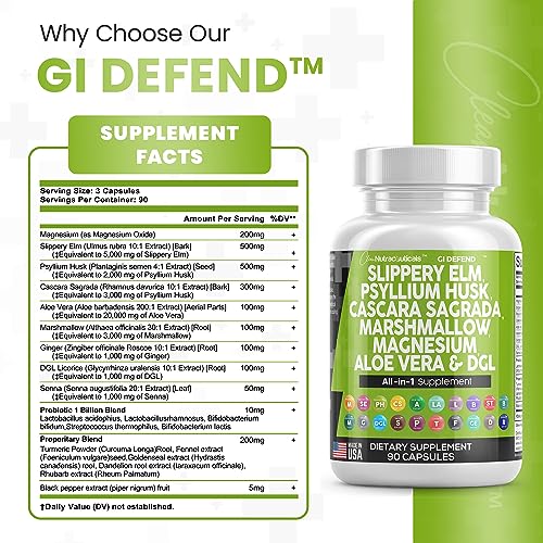 Slippery Elm 5000mg Psyllium Husk 2000mg Pre Probiotic Digestive Gut Clean NutraceuticalsUS supplements