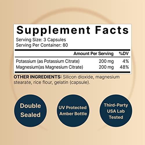 Potassium Magnesium Supplement – 200mg + | 240 Capsules Easily Absorbed Citrate NatureBellUS supplements