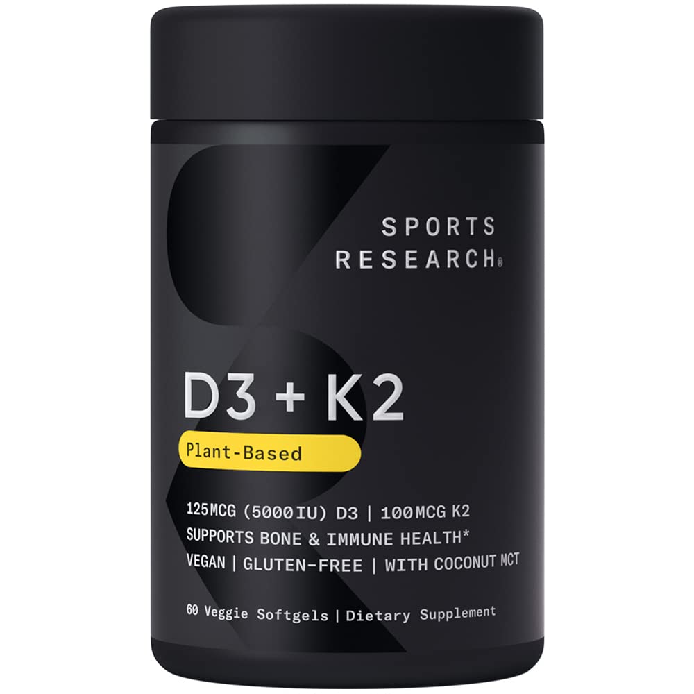 Sports Research Vegan Vitamin D3 + K2 Supplement with Organic Coconut Oil - 5000iu Sports ResearchUS supplements
