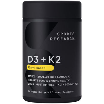 Sports Research Vegan Vitamin D3 + K2 Supplement with Organic Coconut Oil - 5000iu Sports ResearchUS supplements