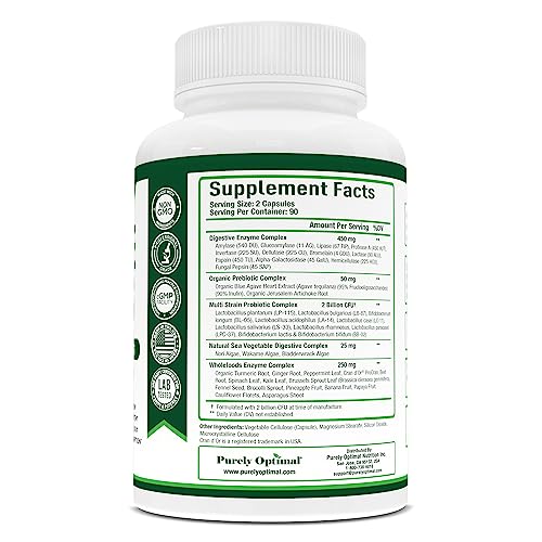 Purely Optimal Premium Digestive Enzymes Plus Prebiotics & Probiotics - for Better Digestio Purely OptimalUS supplements