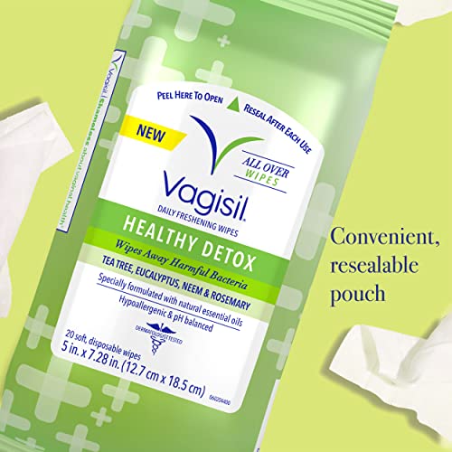 Vagisil Wipes for All Over Cleaning, Health Detox, Formulated with Essential Oils, 20 Wipes VagisilAu supplements