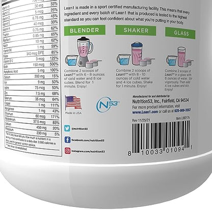 Lean1 Strawberry, 15 Serving tub, Fat Burning Meal Replacement by Nutrition53 N53US supplements