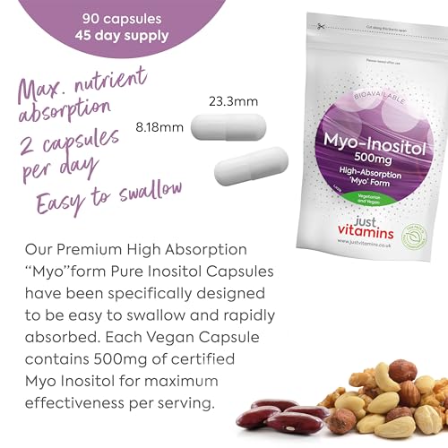 Myo-Inositol Capsules - 500mg x90 Capsules - Pure Premium Quality Myo Inositol Vitamin Just VitaminsUS supplements