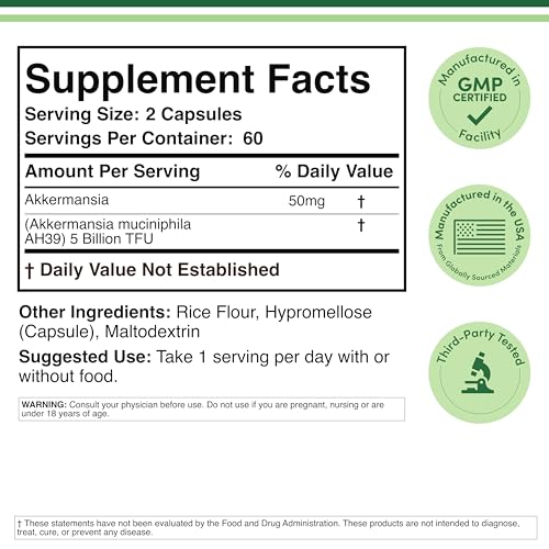 Akkermansia Probiotic and Postbiotic (Increases GLP-1 Production) 120 Capsules, 50mg per Serving (Third Party Tested to 5 Billion TFU per Serving, 50 Billion CFU per Gram) by Double Wood Double Wood SupplementsAu supplements