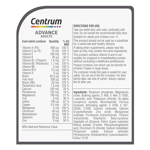 Centrum Advance Multivitamin & Mineral Supplements, 24 essential nutrients including CentrumUS supplements