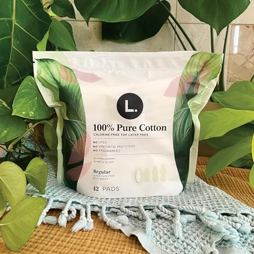 L. Pure Cotton Topsheet Pads for Women, Regular Absorbency, Ultra Thin Pads with Wings L.Au supplements