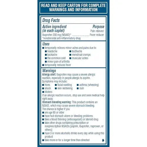 Advil Pain Reliever and Fever Reducer, Pain Relief Medicine with Ibuprofen 200mg for Headache, Backache, Menstrual Pain and Joint Pain Relief - 100 Coated Caplets AdvilAu supplements