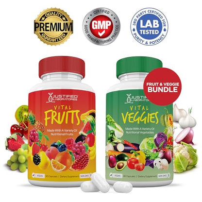 (Set of 2) Vital Fruits and Veggies Supplement Red & Green Superfoods Whole Food Justified LaboratoriesUS supplements