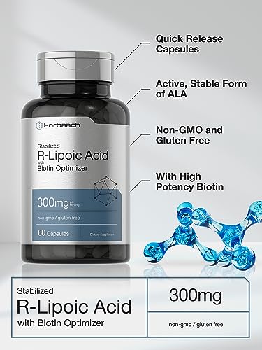 Stabilized R-Lipoic Acid 300mg | 60 Capsules | with Biotin Optimizer | Non-GMO, Gluten HorbäachUS supplements