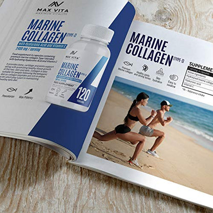 Marine Collagen Type 1 2400mg - 120 Capsules Supplement with Hyaluronic Acid and Vitamin C MAX VITA MAXIMUM VITALITYUS supplements