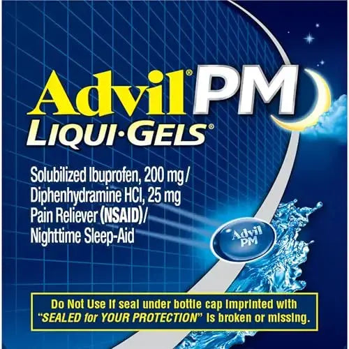Advil PM Liqui-Gels Pain Reliever and Nighttime Sleep Aid, Pain Medicine with Ibuprofen for Pain Relief and Diphenhydramine HCL for a Sleep Aid - 80 Liquid Filled Capsules - Back to College AdvilAu supplements