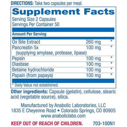 Anabolic Laboratories Multi Enzyme Nutritional Supplements - 100 Capsules of Digestive Anabolic LaboratoriesUS supplements
