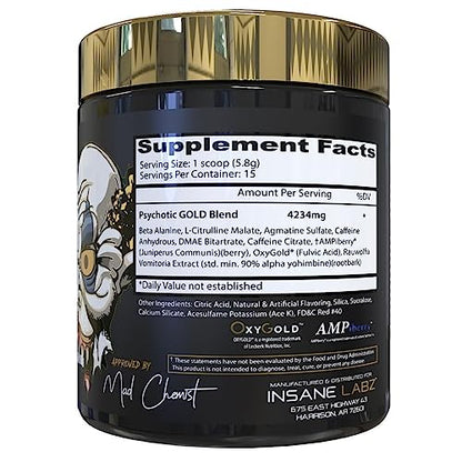 Insane Labz Psychotic Gold, High Stimulant Pre Workout Powder, Extreme Lasting Energy Insane LabzUS supplements